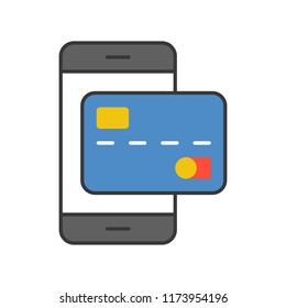 credit card on smart phone, payment by credit card on e commerce, bank and financial related icon, filled outline editable stroke