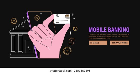 The credit card on smartphone screen in mobile banking application. Mobile payment between two cards concept . Cashback via bank application or via credit card. Paying to customer or new client bonus.