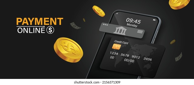 The credit card is on the smartphone and there are coins around it.Mobile payment concept without ATM or bank.
Cashback via mobile application or via credit card.
Paying bill using mobile phone bill.