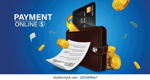 The credit card is on the smartphone and there are coins around it.Mobile payment concept without ATM or bank. Cashback via mobile application or via credit card. Paying bill using mobile phone bill.