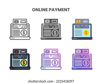 Credit Card Online Payment icon set style ouline, glyph, flat color and gradient. Vector Illustration for Graphic Design Element. Isolated on white background