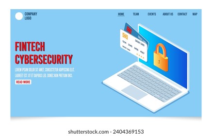 Credit card online payment with laptop and secure lock. Secure transaction, Cyber security financial technology concept. Vector illustration eps10