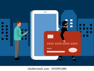 Credit Card Online Payment Scam Concept. Internet Hacker Stealing Money Cybercrime From Smartphone Payment App.