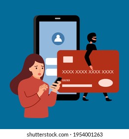 Credit Card Online Payment Scam Concept. Internet Hacker Stealing Money Cybercrime From Smartphone Payment App.