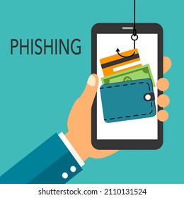 Credit Card Online Payment Scam Concept. Internet Phishing Hacker Stealing Money Cybercrime From Smartphone Payment App.