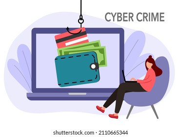 Credit Card Online Payment Scam Concept. Internet Phishing Hacker Stealing Money Cybercrime From Computer Payment App.