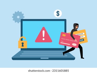 Credit card online payment scam concept. Internet phishing hacker stealing money cybercrime from computer payment website.