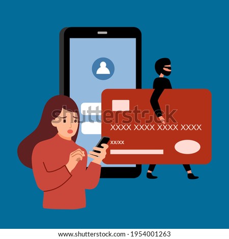 Credit card online payment scam concept. Internet hacker stealing money cybercrime from smartphone payment app.