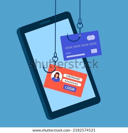 Credit card online payment scam concept. Internet phishing hacker stealing money and account from smartphone payment app. Cybercrime.