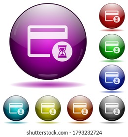 Credit card operation in progress icons in color glass sphere buttons with shadows