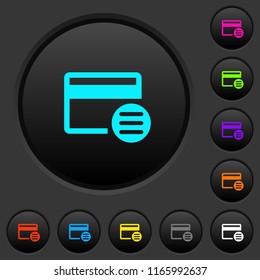 Credit card options dark push buttons with vivid color icons on dark grey background
