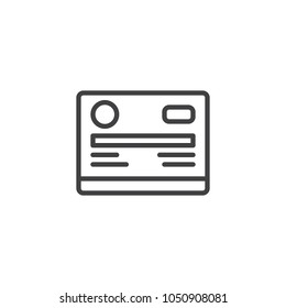 Credit card outline icon. linear style sign for mobile concept and web design. Ð¡ashless payment line vector icon. Symbol, logo illustration. Pixel perfect vector graphics