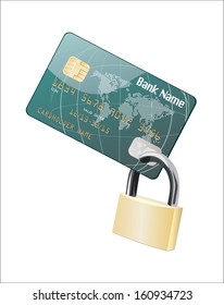 Credit card and padlock. Concept of a safe payment