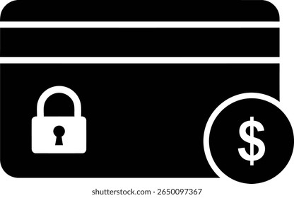 A credit card with a padlock and dollar sign represents secure online payments and financial transactions.