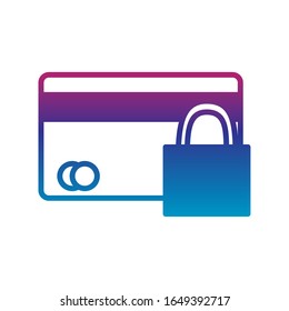 credit card and padlock gradient line style icon of money financial item banking commerce market payment buy currency accounting and invest theme Vector illustration
