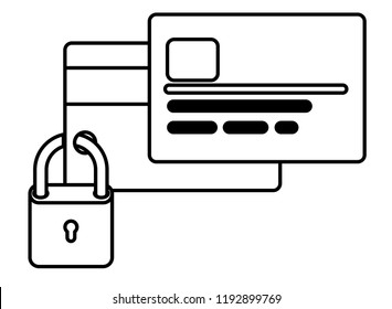 credit card with padlock isolated icons