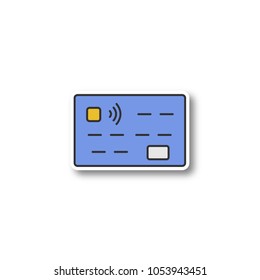 Credit card patch. Cashless payment. Color sticker. Vector isolated illustration