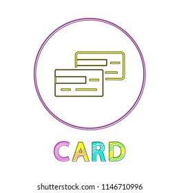 Credit card pay method, small color glyph for banking or web site on white. Lineout style color minimalist icon in frame regarding payment vehicle.