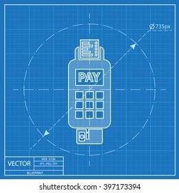 Credit card payment, chip reading vector blueprint icon