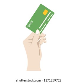 credit card payment, hand with credit card on white background, vector illustration