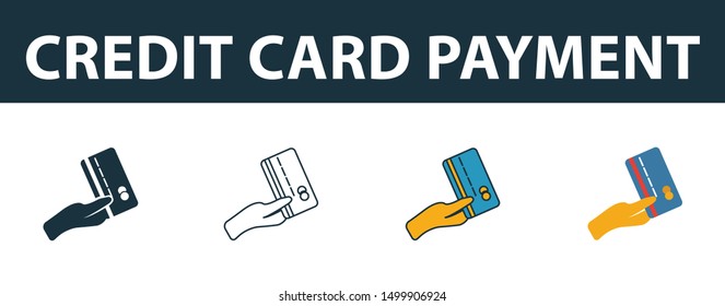 Credit Card Payment icon set. Four elements in diferent styles from personal finance icons collection. Creative credit card payment icons filled, outline, colored and flat symbols.