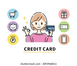 Credit card payment and illustration of a woman.