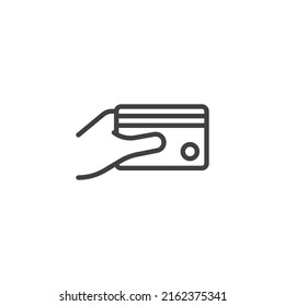 Credit card payment line icon. linear style sign for mobile concept and web design. Hand with credit card outline vector icon. Symbol, logo illustration. Vector graphics