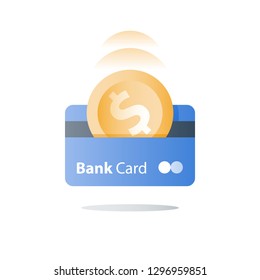 Credit card, payment method, bank services, easy loan, cash back program, saving money, financial solution, bank card, dollar coin, deposit and withdraw, transaction security, vector icon
