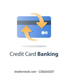 Credit card, payment method, bank services, cash back program, saving money, financial solution, bank card, deposit and withdraw, transaction security, vector icon