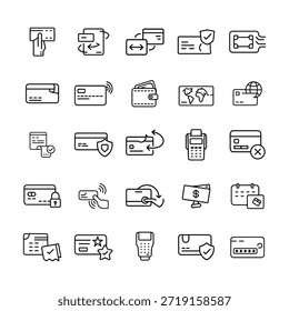 Iconos de esquema de concepto de tarjeta de crédito y métodos de pago colección