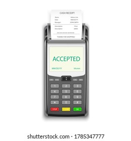 Credit card payment, POS terminal with pay receipt