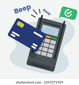 Credit card payment at POS terminal. vector illustration