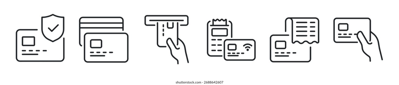Credit card payment thin line icon set. Web minimal icons