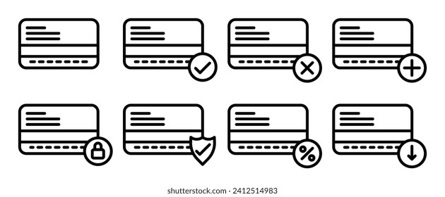 credit card payment vector icon set. safe cashless debit card transaction symbol. cash withdrawal atm card sign.