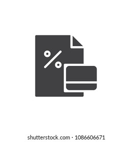 Credit card and Percent contract vector icon. filled flat sign for mobile concept and web design. Banking agreement simple solid icon. Symbol, logo illustration. Pixel perfect vector graphics