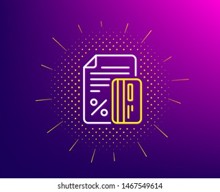 Credit card percent line icon. Halftone pattern. Discount sign. Loan percentage symbol. Gradient background. Credit card line icon. Yellow halftone pattern. Vector
