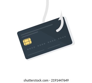 Credit Card Phishing - Piles Of Credit Cards With A Fish Hook Logo Design. Safe Online Banking, Cyber Attack, Network Data Security, Secure Bank Vector Design And Illustration.
