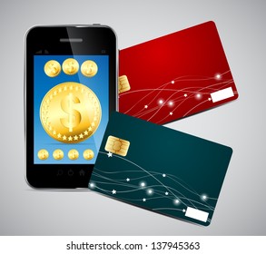 Credit card and Phone vector illustration