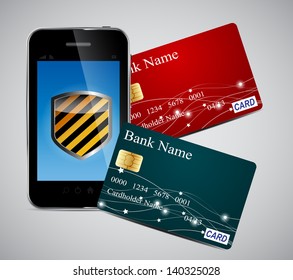 Credit card and Phone vector illustration