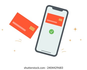 Credit card and phone with virtual credit card on the screen. Modern flat vector illustration isolated on white background