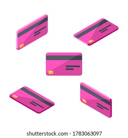 Credit card Pink Isometric & Flat - White Background icon vector. Flat style vector illustration.