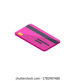 Credit card Pink left view - White Background icon vector isometric. Flat style vector illustration.