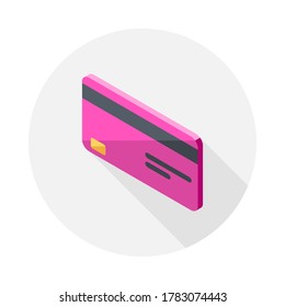 Credit card Pink left view icon vector isometric. Flat style vector illustration.