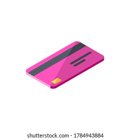Credit card Pink right view - White Background icon vector isometric. Flat style vector illustration.
