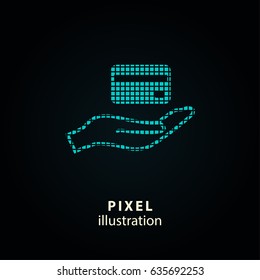 Credit card - pixel icon. Vector Illustration. Design logo element. Isolated on black background. It is easy to change to any color.