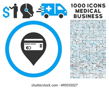 Credit Card Pointer icon with 1000 medical business gray and blue vector design elements. Set style is flat bicolor symbols, white background.