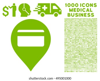 Credit Card Pointer icon with 1000 medical commercial eco green vector design elements. Clipart style is flat symbols, white background.