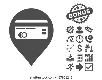 Credit Card Pointer icon with bonus images. Vector illustration style is flat iconic symbols, gray color, white background.