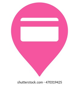 Credit Card Pointer icon. Vector style is flat iconic symbol with rounded angles, pink color, white background.