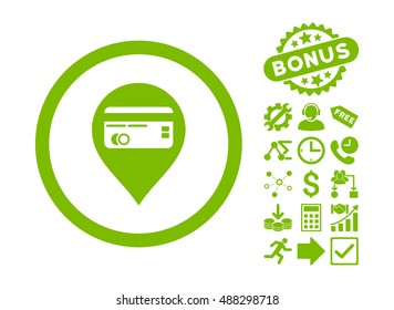 Credit Card Pointer pictograph with bonus clip art. Vector illustration style is flat iconic symbols, eco green color, white background.